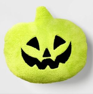 Pumpkin Shaped Halloween Faux Shearling Pillow Green - Hyde and EEK! Boutique